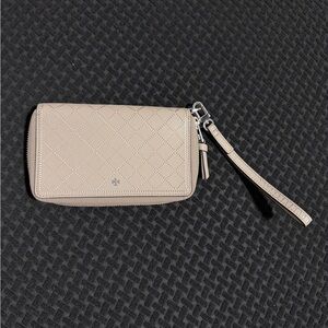 Tory Burch Taupe Leather Zip-Around Wallet (Wristlet)